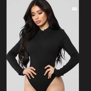 Black zipper up bodysuit